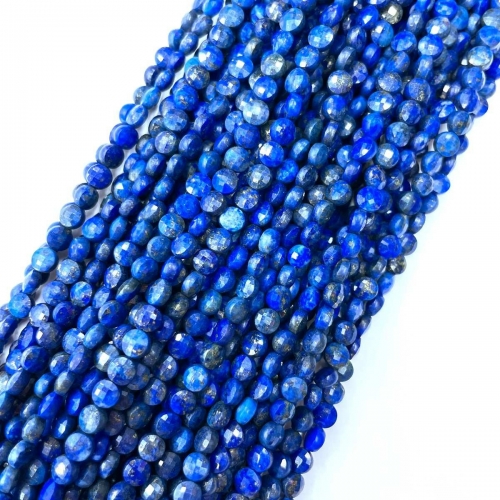 Lapis Lazuli, Faceted Coin, 4mm, Approx 380mm