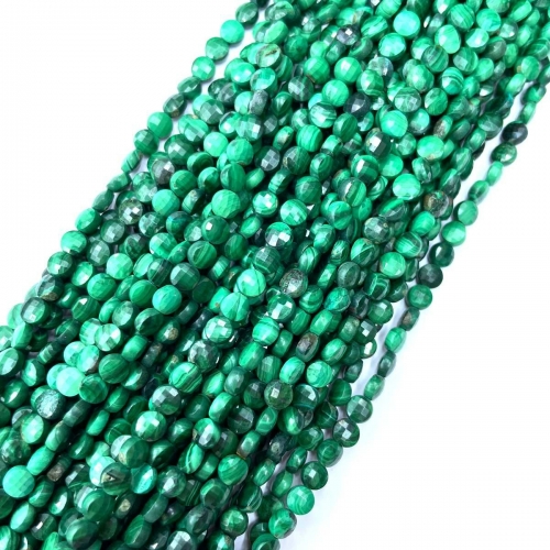 Malachite, Faceted Coin, 4mm, Approx 380mm