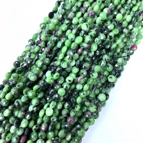 Ruby Zoisite, Faceted Coin, 4mm, Approx 380mm