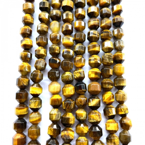 Yellow Tiger Eye, Double Tip Faceted round, 7-8mm/9-10mm, Approx 380mm