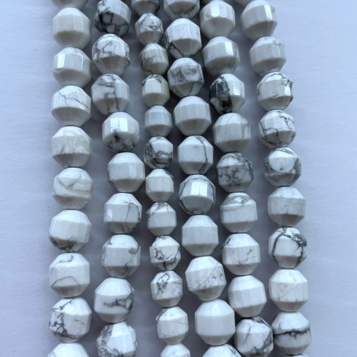 White Howlite, Double Tip Faceted round, 7-8mm/9-10mm, Approx 380mm