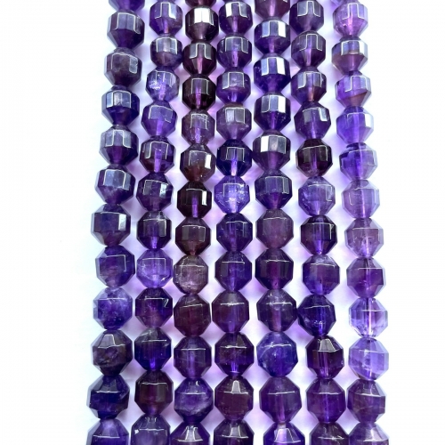 Amethyst, Double Tip Faceted round, 7-8mm/9-10mm, Approx 380mm