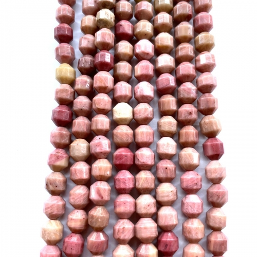 Chinese Rhodonite, Double Tip Faceted round, 7-8mm/9-10mm, Approx 380mm