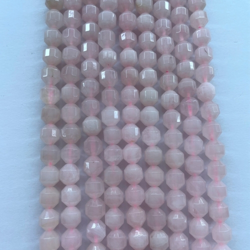 Rose Quartz, Double Tip Faceted round, 7-8mm/9-10mm, Approx 380mm