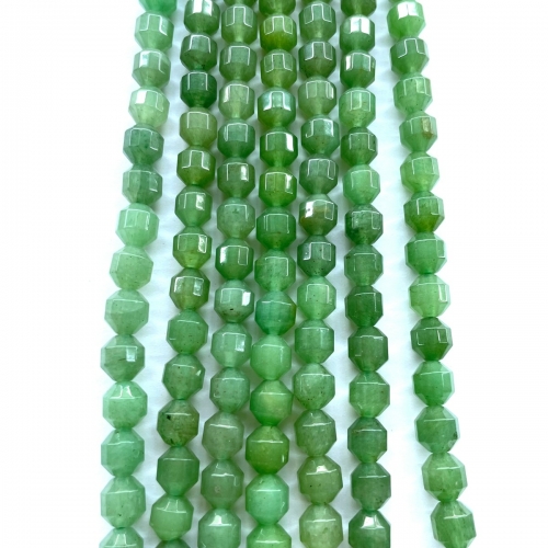 Green Aventurine, Double Tip Faceted round, 7-8mm/9-10mm, Approx 380mm