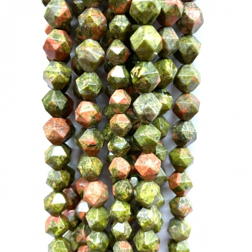 Unakite, Star Faceted Round, 5-6mm/7-8mm/9-10mm, Approx 380mm