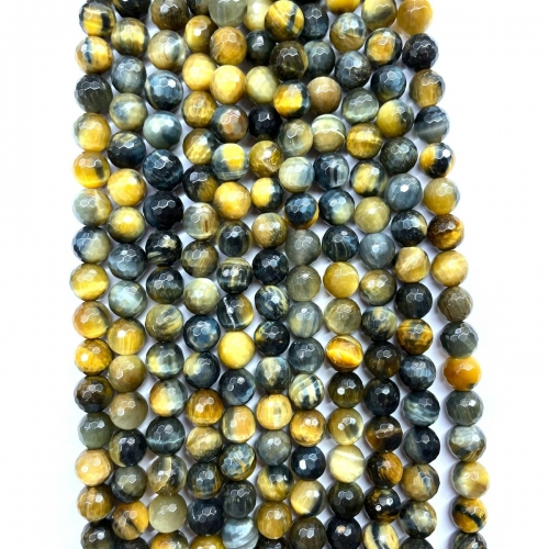 Fancy Tiger Eye, Faceted Round, 4mm-12mm, Approx 380mm