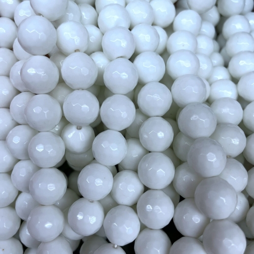 White Jade, Faceted Round, 4mm-12mm, Approx 380mm