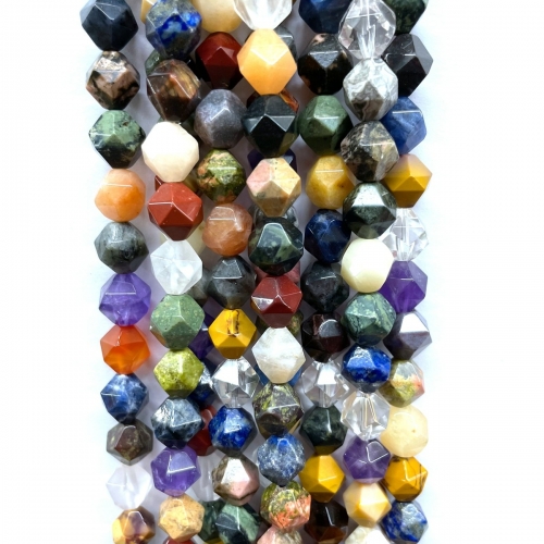 Multicolor Beads, Star Faceted Round, 5-6mm/7-8mm/9-10mm, Approx 380mm