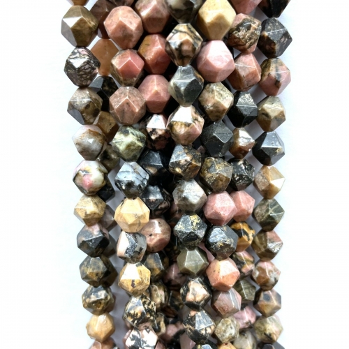 Rhodonite Black Veined, Star Faceted Round, 5-6mm, Approx 380mm