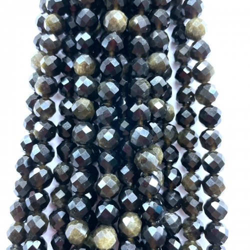 Golden Sheen Obsidian, Faceted Round, 4mm-12mm, Approx 380mm