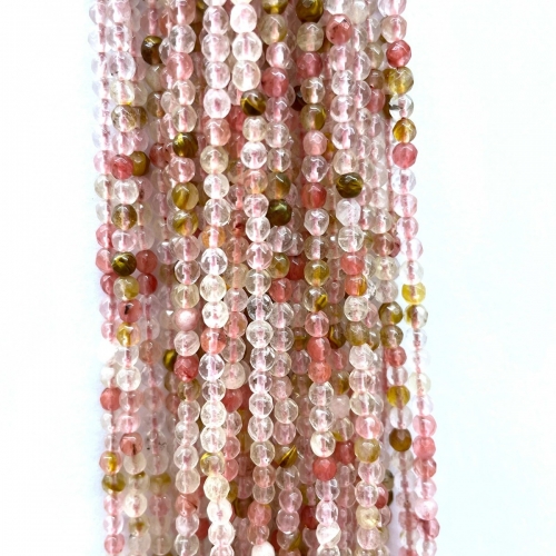Watermelon Cherry Quartz, Faceted Round, 4mm-12mm, Approx 380mm