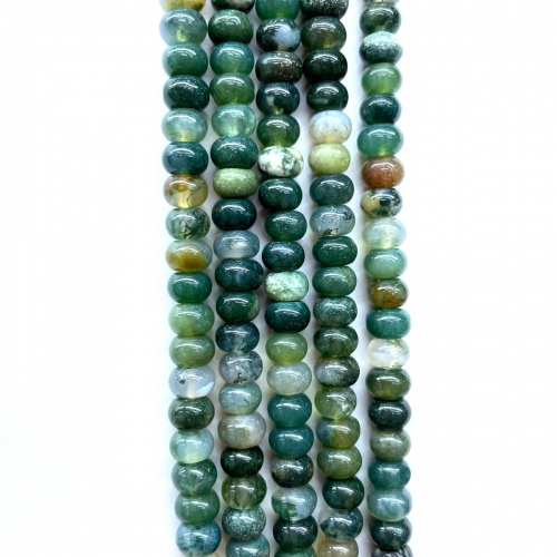 Moss Agate, Plain Rondelle, 6mm-8mm, Approx 380mm