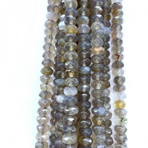Grey Agate, Faceted Rondelle, 6x4mm-8x5mm, Approx 380mm