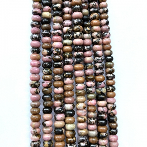 Rhodonite Black Veined, Plain Rondelle, 6mm-8mm, Approx 380mm