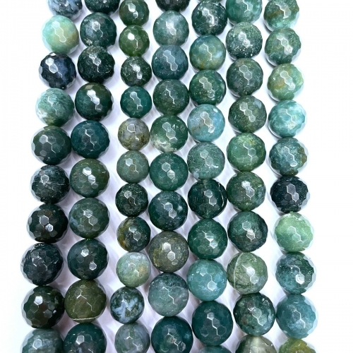 Moss Agate, Faceted Round, 4mm-12mm, Approx 380mm