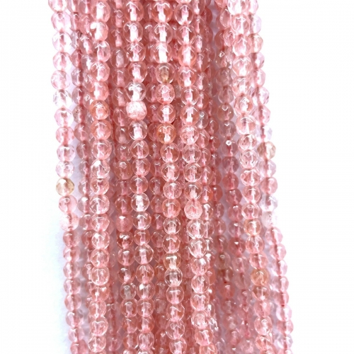 Cherry Quartz, Faceted Round, 4mm-12mm, Approx 380mm