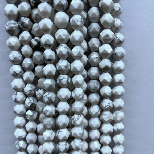 White Howlite, Star Faceted Round, 5-6mm/7-8mm/9-10mm, Approx 380mm