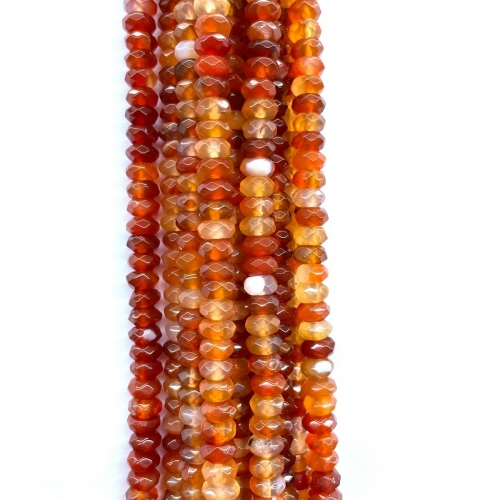 Red Banded Agate, Faceted Rondelle, 6x4mm-8x5mm, Approx 380mm