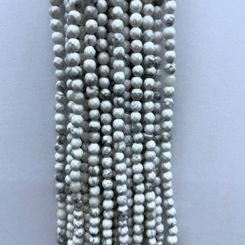 White Howlite, Faceted Round, 4mm-12mm, Approx 380mm