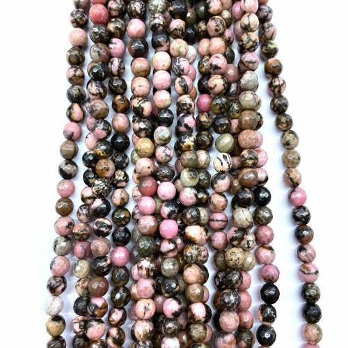 Rhodonite Black Veined, Faceted Round, 4mm-12mm, Approx 380mm