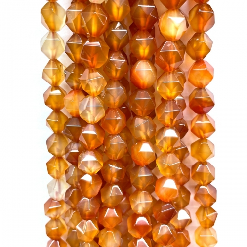 Carnelian From Uruguay, Star Faceted Round, 5-6mm/7-8mm/9-10mm, Approx 380mm