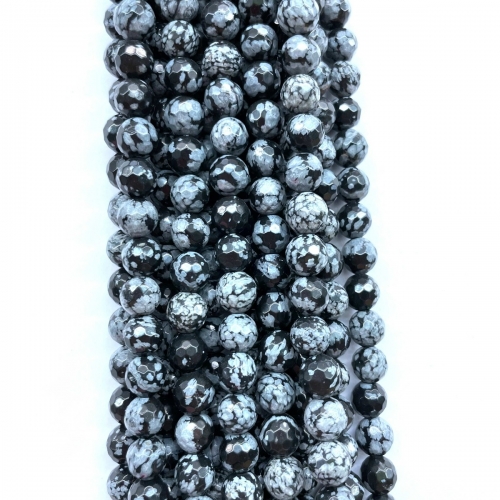 Snowflake Obsidian, Faceted Round, 4mm-10mm, Approx 380mm
