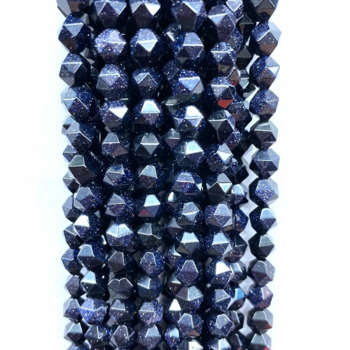 Blue Goldsand, Star Faceted Round, 5-6mm/7-8mm/9-10mm, Approx 380mm