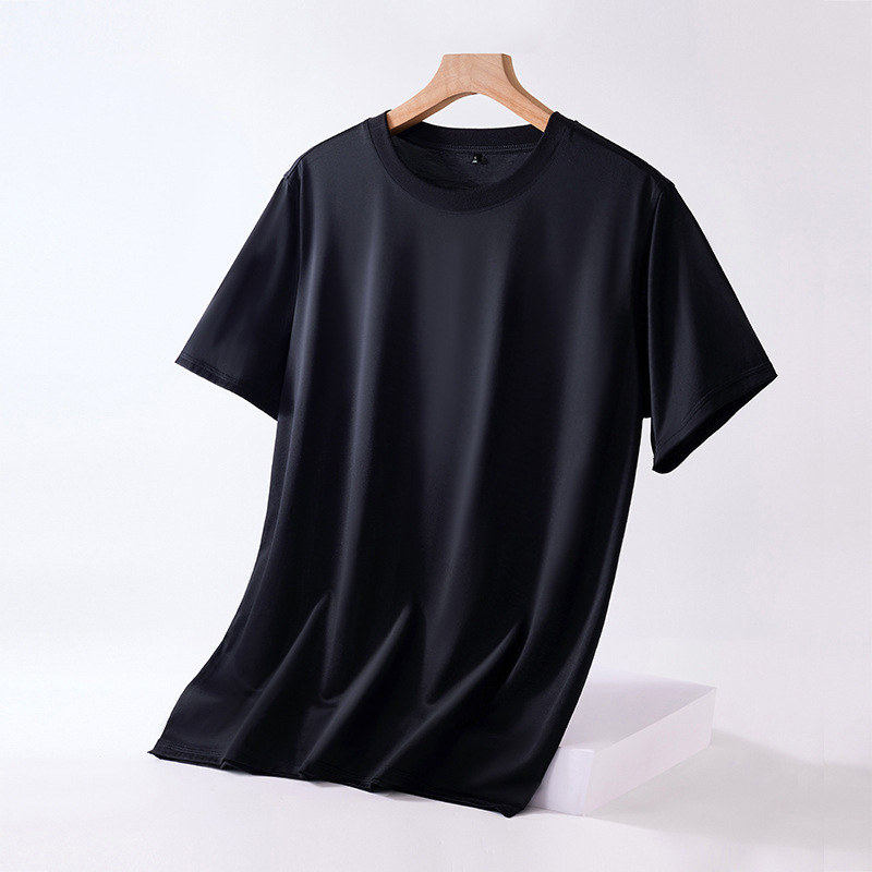 Mulberry silk short-sleeved t-shirt men's high-end solid color round neck bottoming spring and summer new loose ice-feeling short-sleeved  064/ 2023006-2