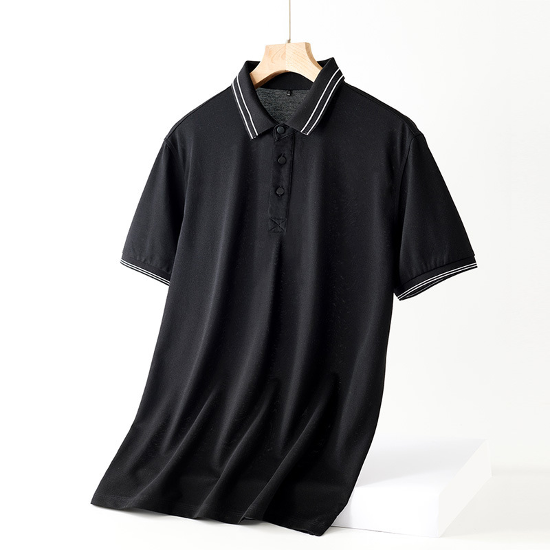 Mulberry silk POLO shirt men's light luxury high-end business casual short-sleeved new men's lapel T-shirt  064/ 2023004