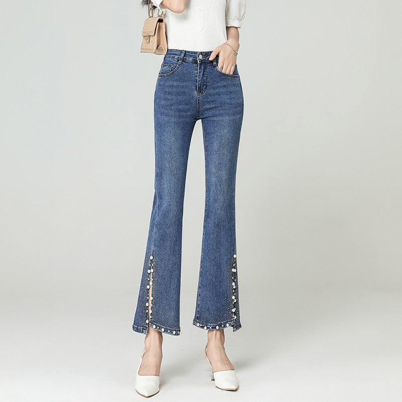 Jeans women's ankle-legging summer new elastic slit design sense  065/ A019