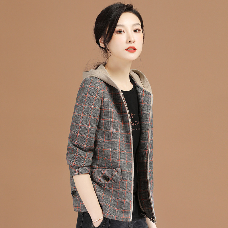 Hooded thickened coat plaid wool coat women's vintage plaid loose cloth D3674 / 067