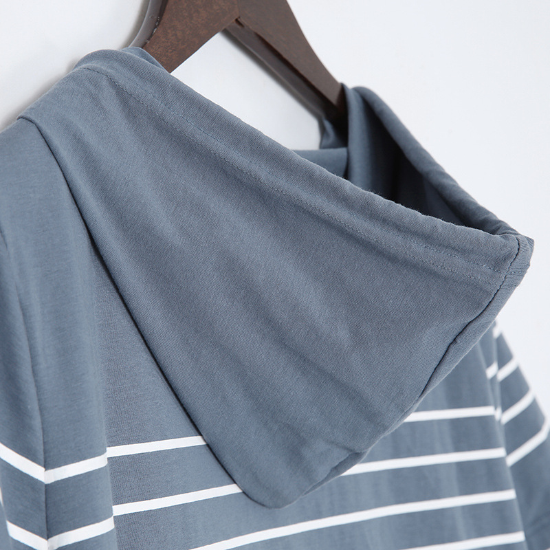 Hooded print stripe short-sleeved t-shirt women's loose T-shirt top KN2171 / 067