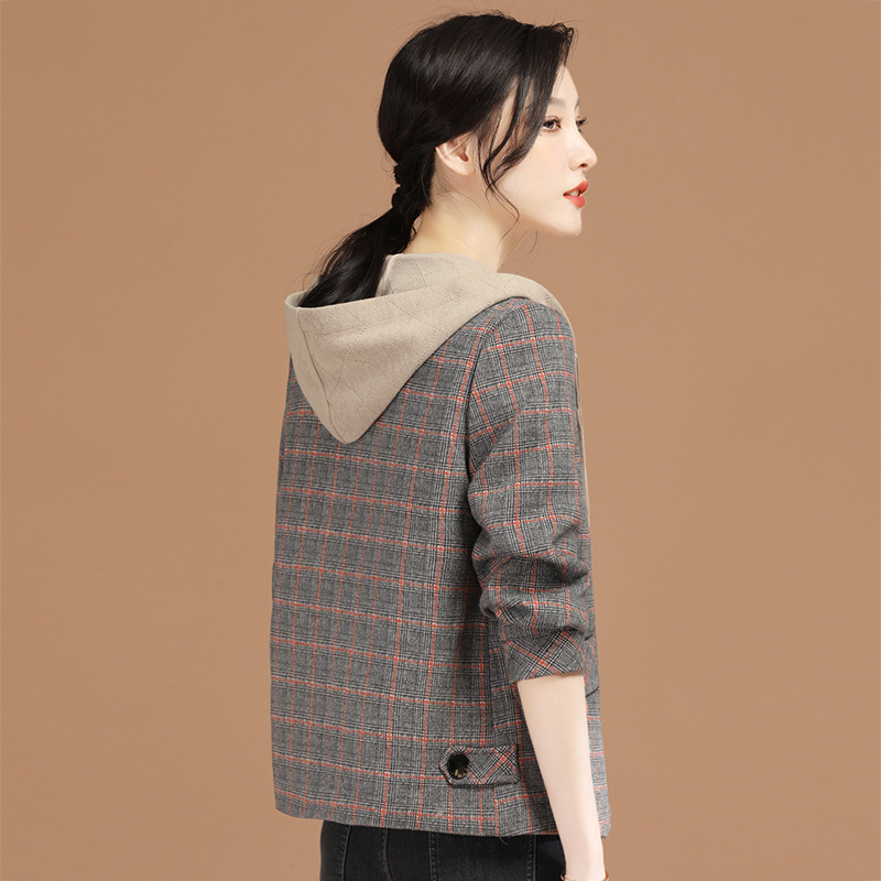 Hooded thickened coat plaid wool coat women's vintage plaid loose cloth D3674 / 067