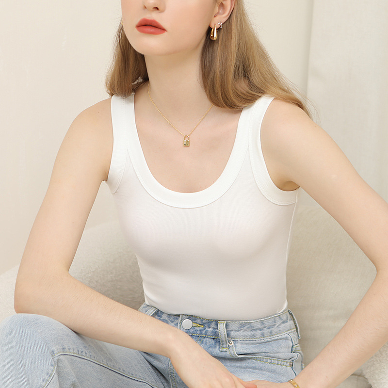 Summer new suspender vest women's wide shoulder strap in summer with integrated thread round neck outer wear top 069/  VS111A