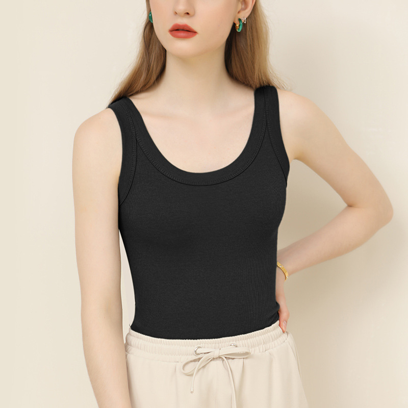 Summer new suspender vest women's wide shoulder strap in summer with integrated thread round neck outer wear top 069/  VS111A