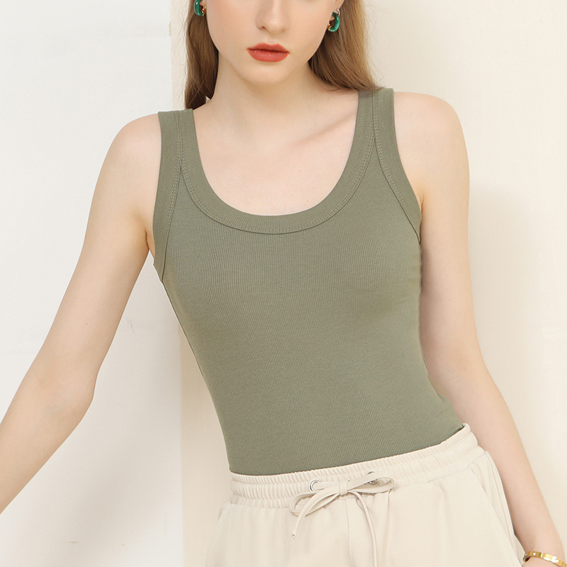 Summer new suspender vest women's wide shoulder strap in summer with integrated thread round neck outer wear top 069/  VS111A