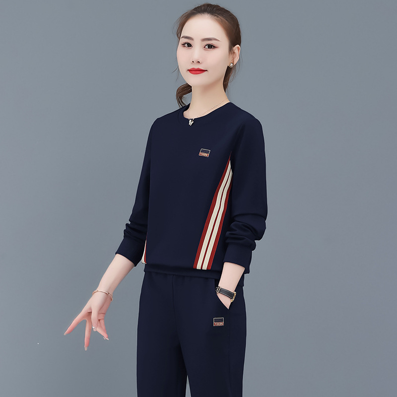Spring and autumn round neck sweater and pants sports suit women's autumn large two-piece set 070/  S82310025