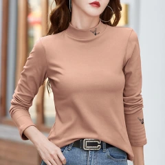 Autumn and winter new plush half-high neck long-sleeved women's T-shirt top 070 /  S82240098