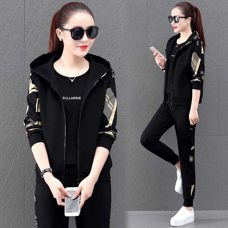 Sports suit women's spring and autumn casual vest three-piece hooded sweater sportswear 070/  S3133009