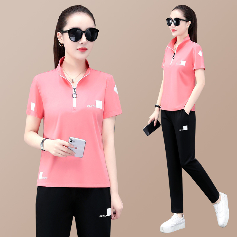 Summer casual suit women's thin loose large short-sleeved running sportswear two-piece set 070/  S8220506
