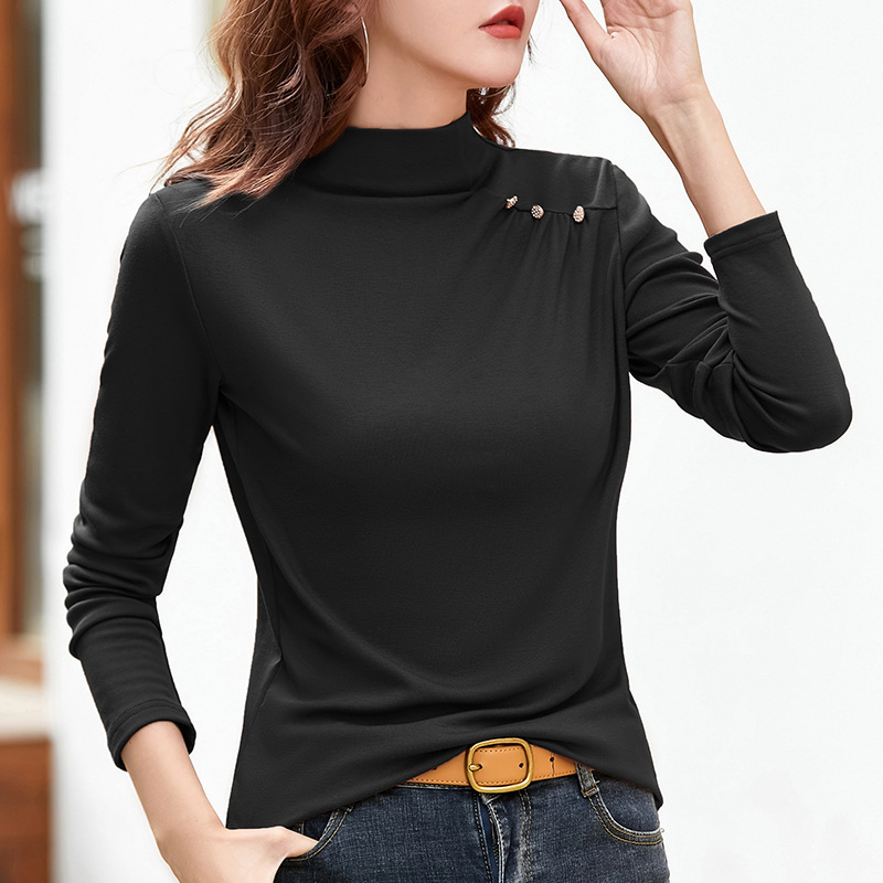 High-neck long-sleeved t-shirt women's thickened autumn and winter jacket to keep warm 070/ S82240102