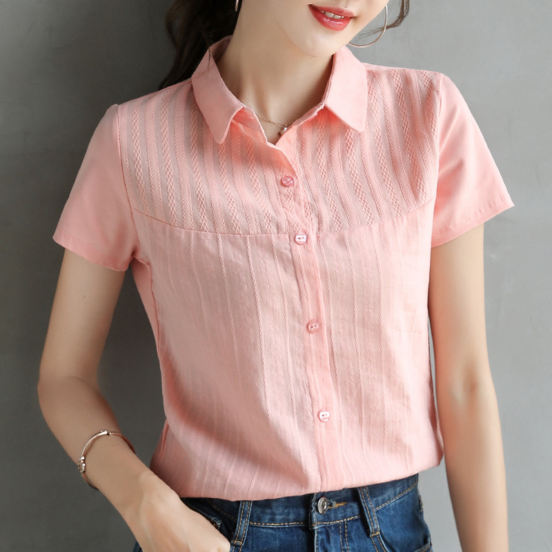 Pink short-sleeved polo neck t-shirt women's lapel top half sleeve shirt summer 070/ ww003