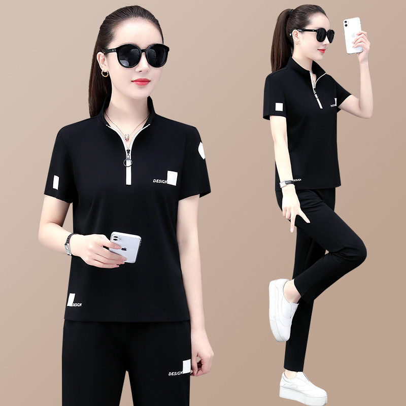 Summer casual suit women's thin loose large short-sleeved running sportswear two-piece set 070/  S8220506