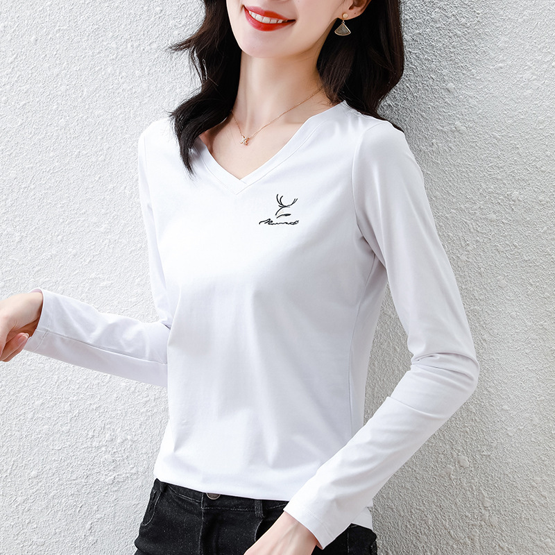 V-neck women's long-sleeved T-shirt autumn thin casual cardigan 070/  S82230111