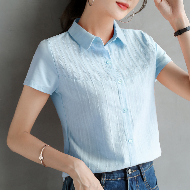 Pink short-sleeved polo neck t-shirt women's lapel top half sleeve shirt summer 070/ ww003