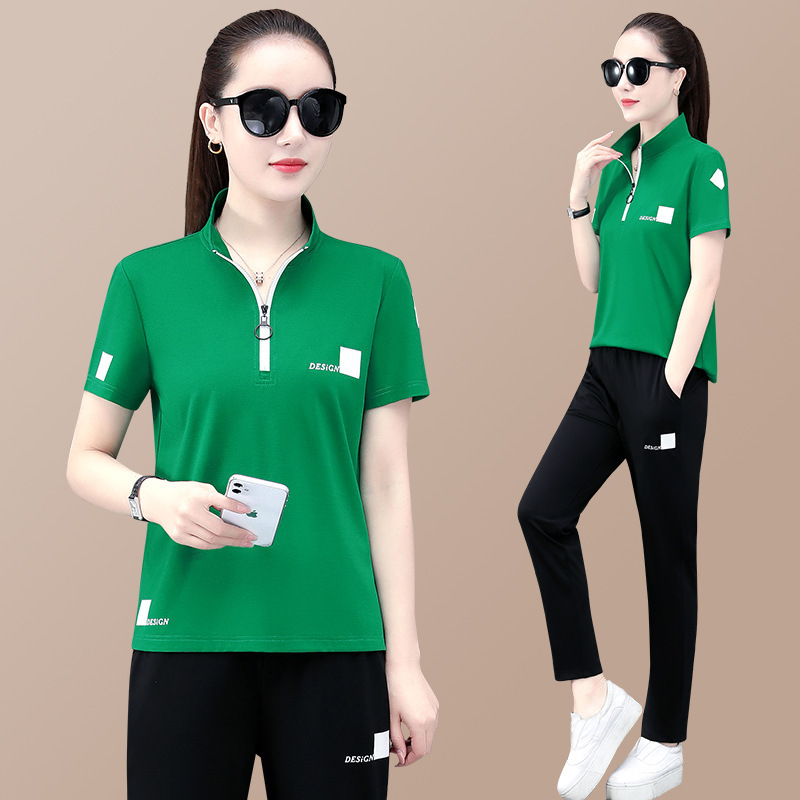 Summer casual suit women's thin loose large short-sleeved running sportswear two-piece set 070/  S8220506