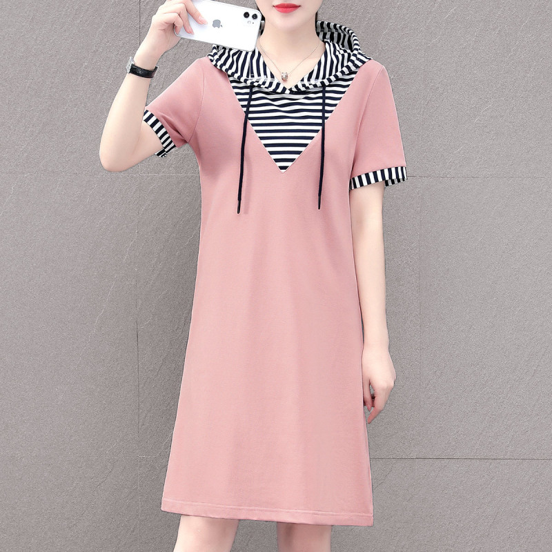 Dress summer women's striped t-shirt skirt sports casual A-line skirt 070/  S8220601