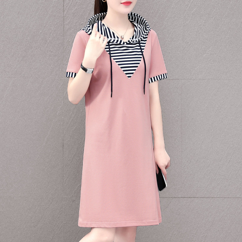 Dress summer women's striped t-shirt skirt sports casual A-line skirt 070/  S8220601