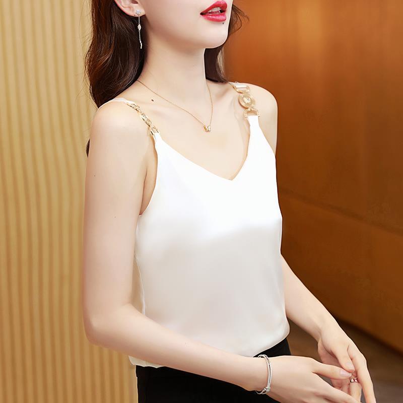 Satin small suspender tank top for women wearing a suit with a fashionable bottom sexy chic top 068/ 989923#